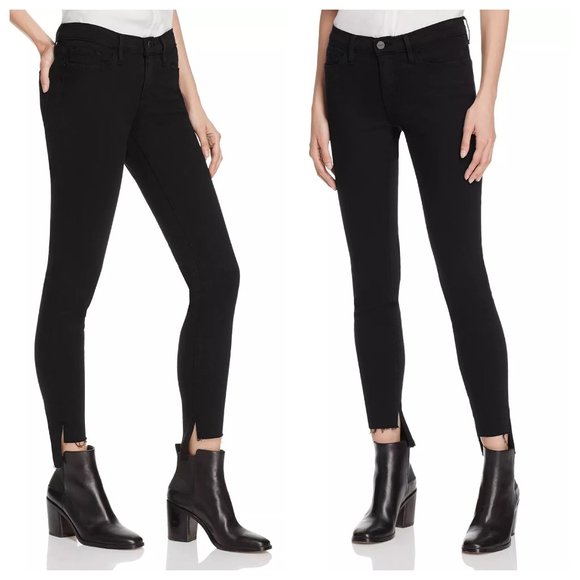 Frame Womens Le Skinny de Jeanne Jeans Raw Stagger Crop Mid Rise Black size 24 - Picture 14 of 15